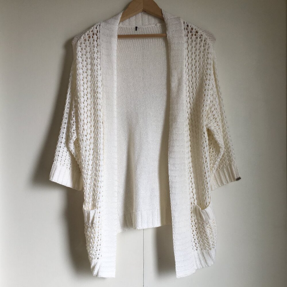 Dex Montreal Crochet Knit Half Sleeve Open Cardigan with Pockets